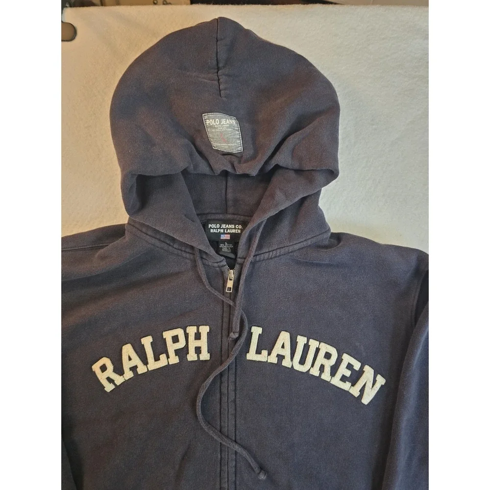 Vintage Polo Jeans Company Ralph Lauren Full Zip Hoodie Large Navy Spell Out